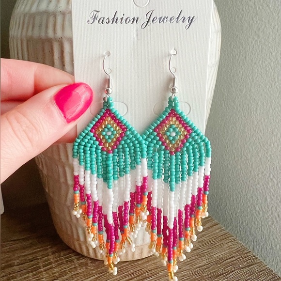 Tribal Fringe Beaded Earrings - Picture 4 of 9